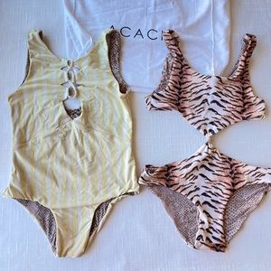 TWO Acacia honey/kids suits: Mauka + Columbia full pieces mix print (reversible)